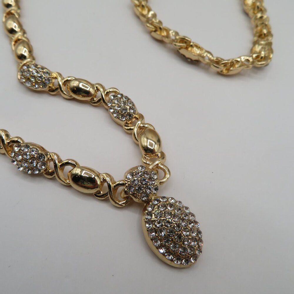 Gold Tone Rhinestone Necklace and Bracelet Set - Picture 12 of 14